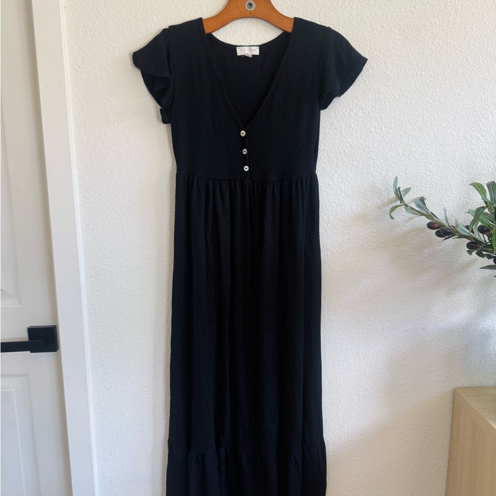 See You Monday Black Buttoned Maxi Dress